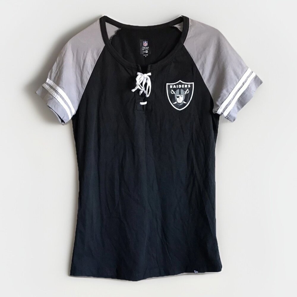 Las Vegas Raiders Jersey Shirt Womens Medium Black Football Lace Up Team Apparel